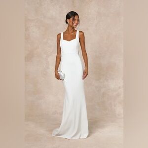 Lulus Romantic Glow White Backless Pearl Bow Maxi Dress
